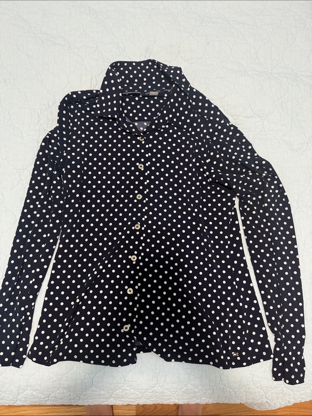 Tommy Hilfiger Navy and White Polka Dot Button-Front Blouse